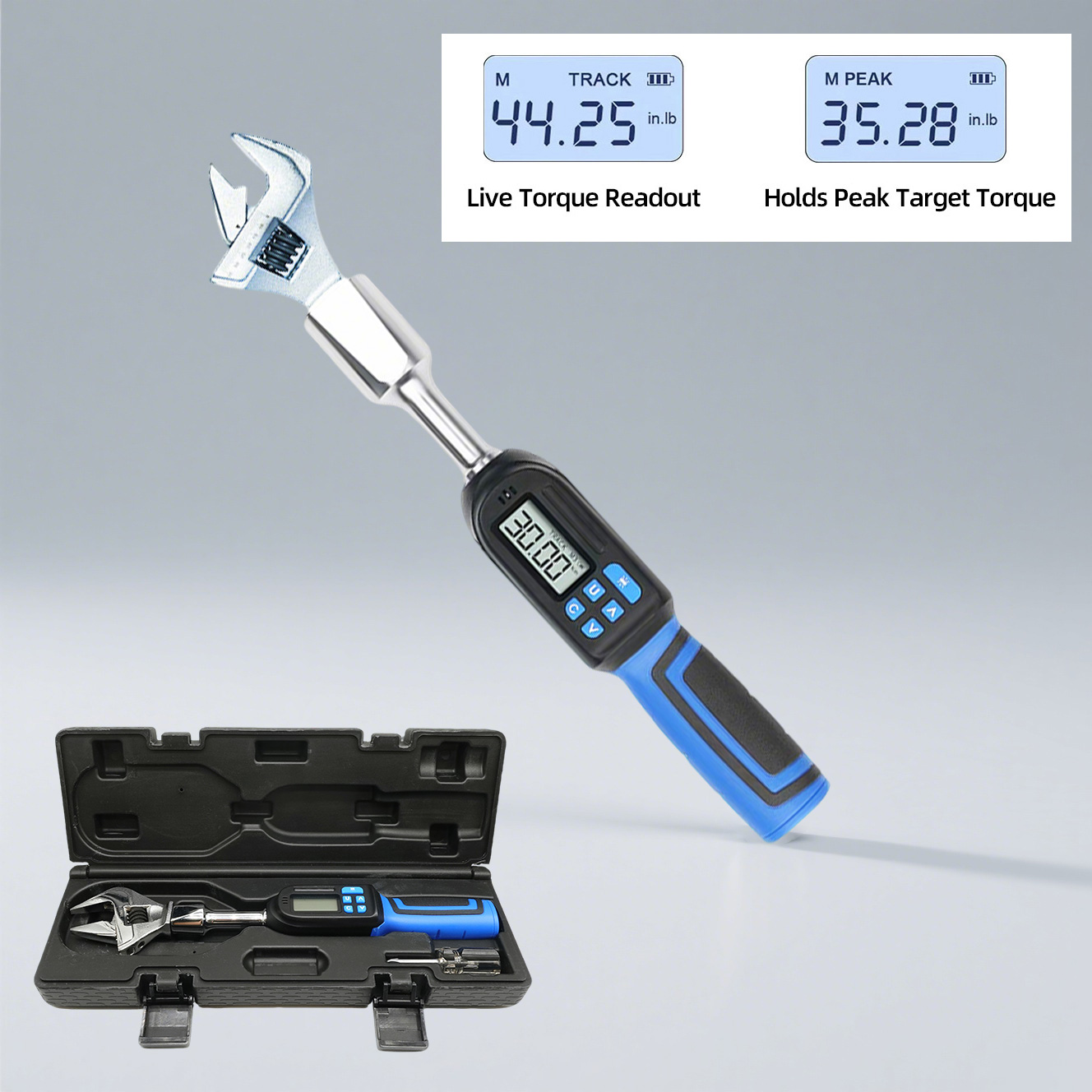 Torque Wrench Digital - Instelbare digitale momentsleutel met kop, 6,8-135