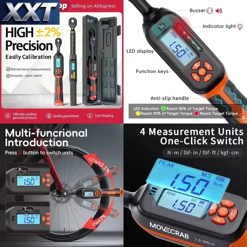 Torque Wrench Digital - XXT Digitale momentsleutel 1,5-340N.m 2% nauwkeurigheid,